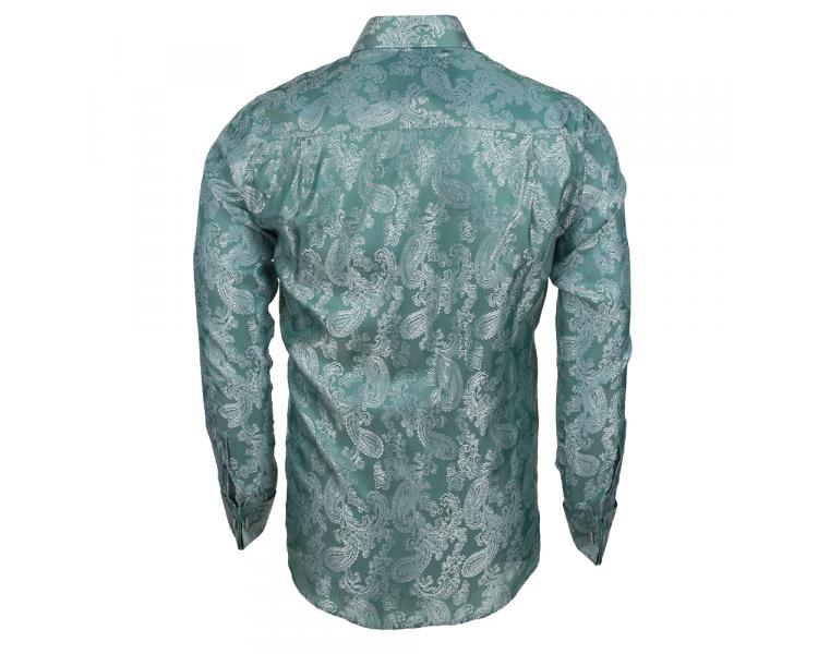 SL 446 Men's green paisley print double cuff silk shirt Men's shirts